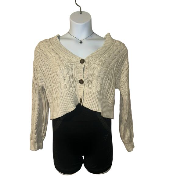 Aeropostale Cropped Cable Knit Oversized Relaxed Chunky Button-Front Cardigan M - Picture 7 of 7